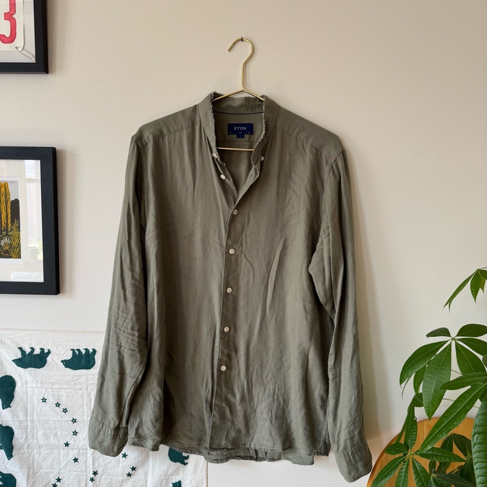 ETON Olive Green Mandarin Collar Shirt